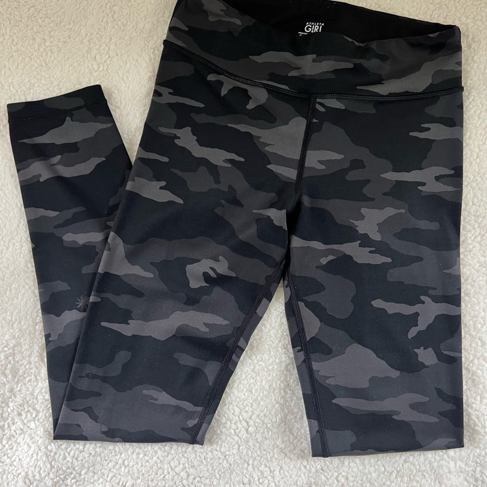 Athleta Girl High Rise Printed Chit Chat Tight Yoga Charcoal Black Camo XL 14